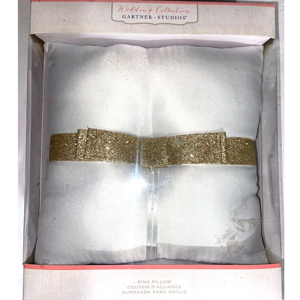 Gartner Studios White & Gold Glitter Ring Pillow Brand New!